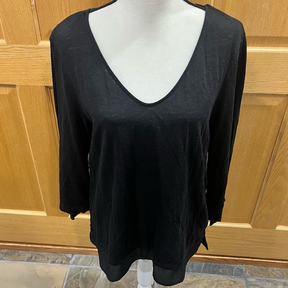 Sanctuary Top Shirt Women’s Size L Black Linen 3/4 Sleeve Basic Neutral Casual - Picture 1 of 11
